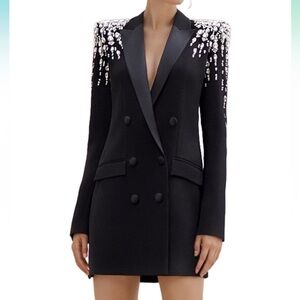 Elegant Black Double-Breasted Women's Tuxedo Dress